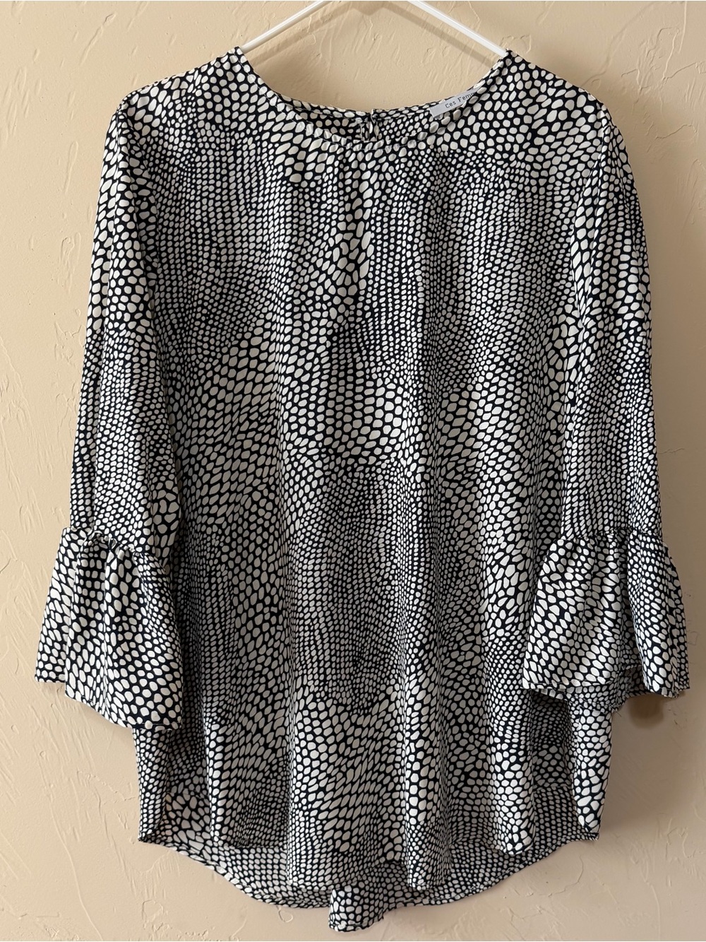 Ces Femme Black & White Dot Ruffle Sleeve Tunic